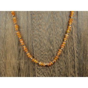 18 Inch Sterling Silver Orange Semi Precious Stones Necklace
